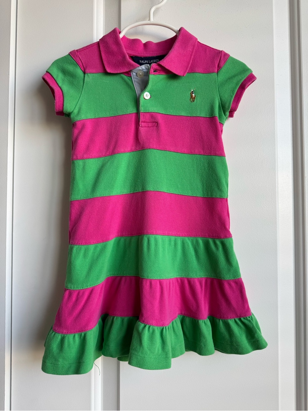 Ralph Lauren | Pink & Green Striped Ruffle Polo Dress 2T